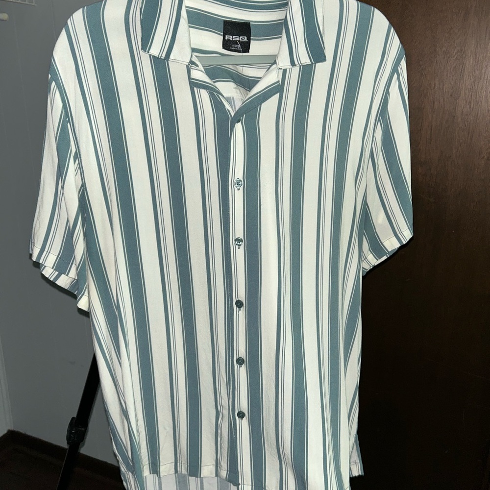 Men's Green and White Striped Shirt